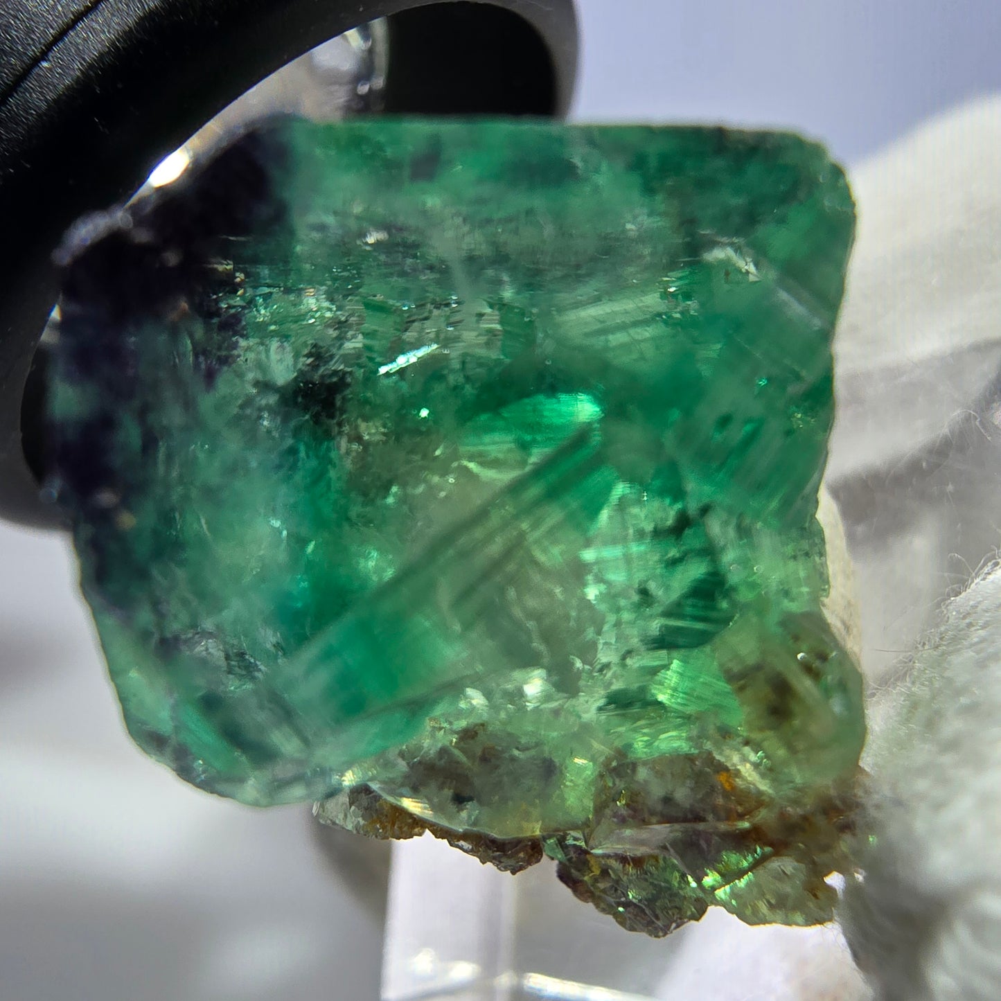 Rare spécimen de cube de fluorite fantôme, vert-violet zonal, Okorusu, Namibie, 26 x 21 x 18 mm 