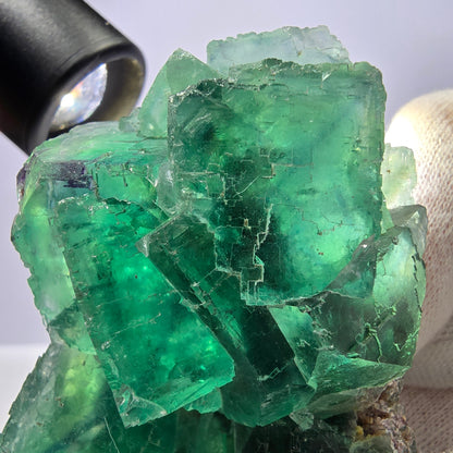 Rare spécimen de cube de fluorite fantôme, parqueté vert Okorusu, Namibie, 74 x 50 x 30 mm 