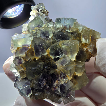 Spécimen de cube de fluorite fantôme transparente, vert-violet, Okorusu, Namibie, 54 x 41 x 22 mm 