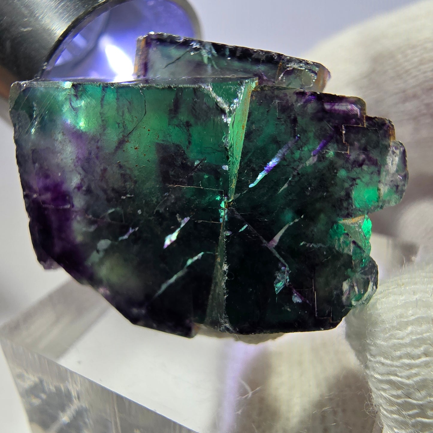 Rare spécimen de cube de fluorite fantôme, vert-violet zonal, Okorusu, Namibie, 26 x 21 x 18 mm 