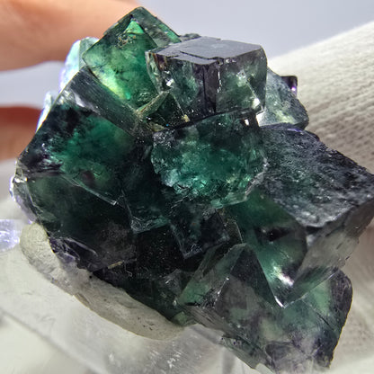 Klare Phantom Fluorit Würfel Stufe zonal grün lila Okorusu, Namibia 43*35*19mm