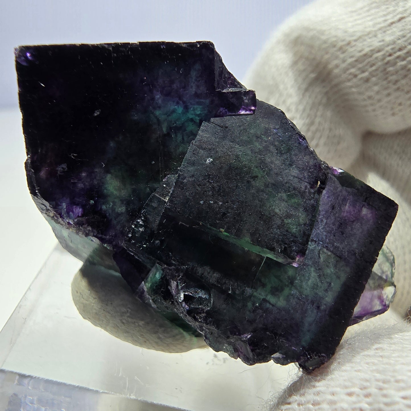 Klare Phantom Fluorit Würfel Stufe zonal grün lila Okorusu, Namibia 41*24*21mm