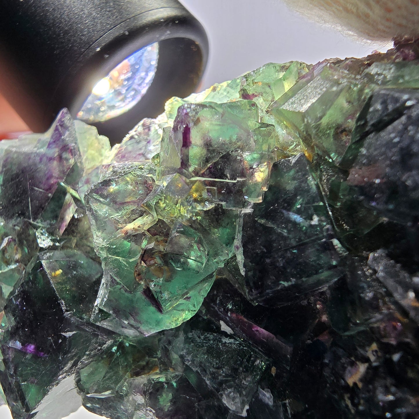 Spécimen de cube de fluorite fantôme transparent, parqueté, zonal, Okorusu, Namibie, 72 x 54 x 23 mm 