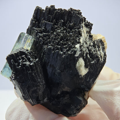 Spécimen rare de tourmaline Schorl, d'aigue-marine, d'hyalite et d'orthose, Erongo, Namibie, 38 x 39 x 21 mm 