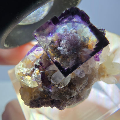 Phantom Fluorit Würfel, parkettiert, Quarz Stufe Okorusu, Namibia 28*24*19mm