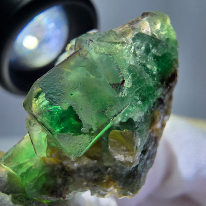 Cube de fluorite fantôme zonal, tourmaline muscovite Schörl Erongo Namibie 31 x 22 x 20 mm 