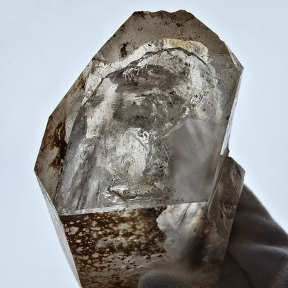 Sceptre de fenêtre Enhydro en quartz fumé, grande bulle, poche Saint-Valentin, Namibie, 88 x 64 x 36 mm 