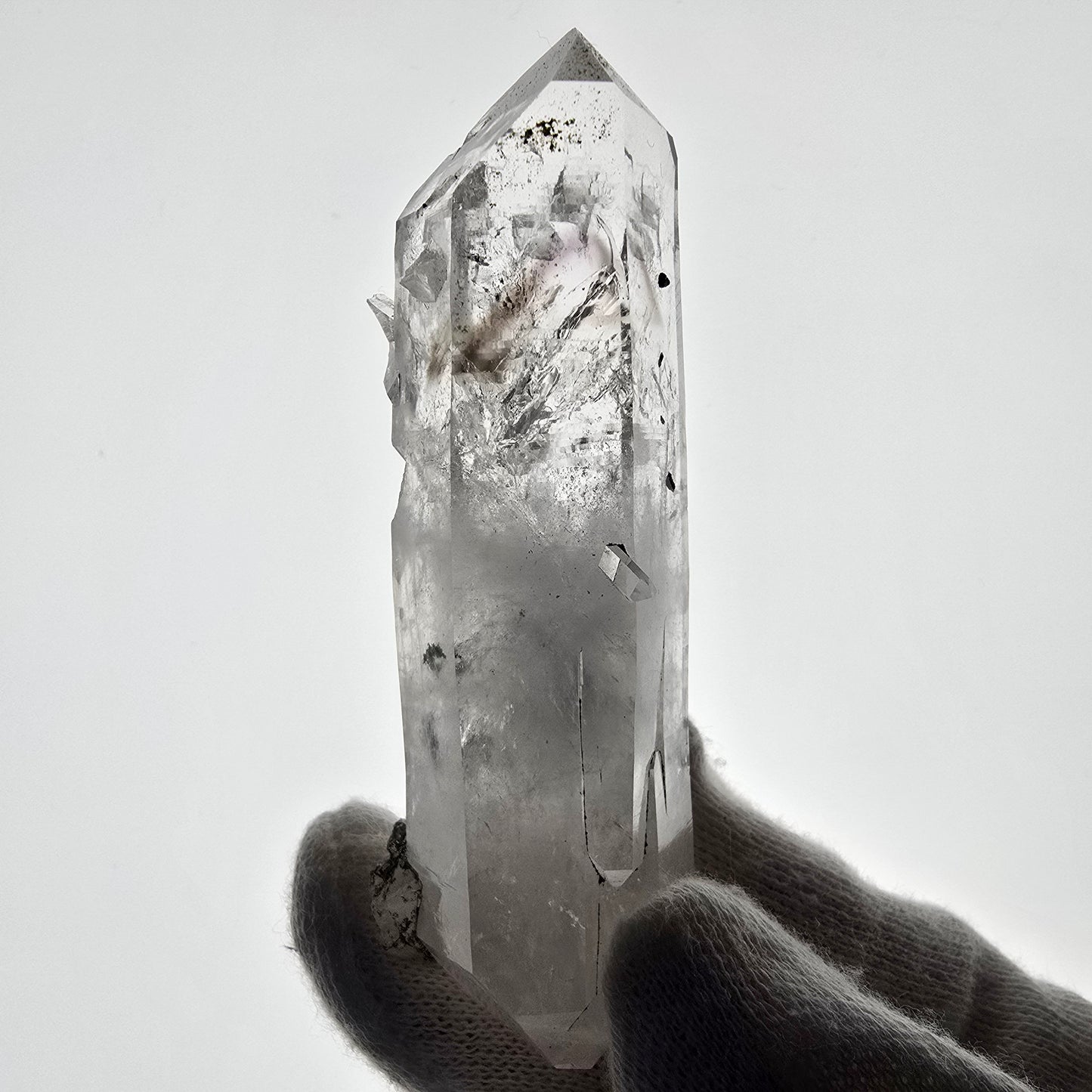 Sceptre DT en quartz fumé squelette Enhydro, 1x Bubble Streep Mine, Namibie 80 x 26 x 26 mm 