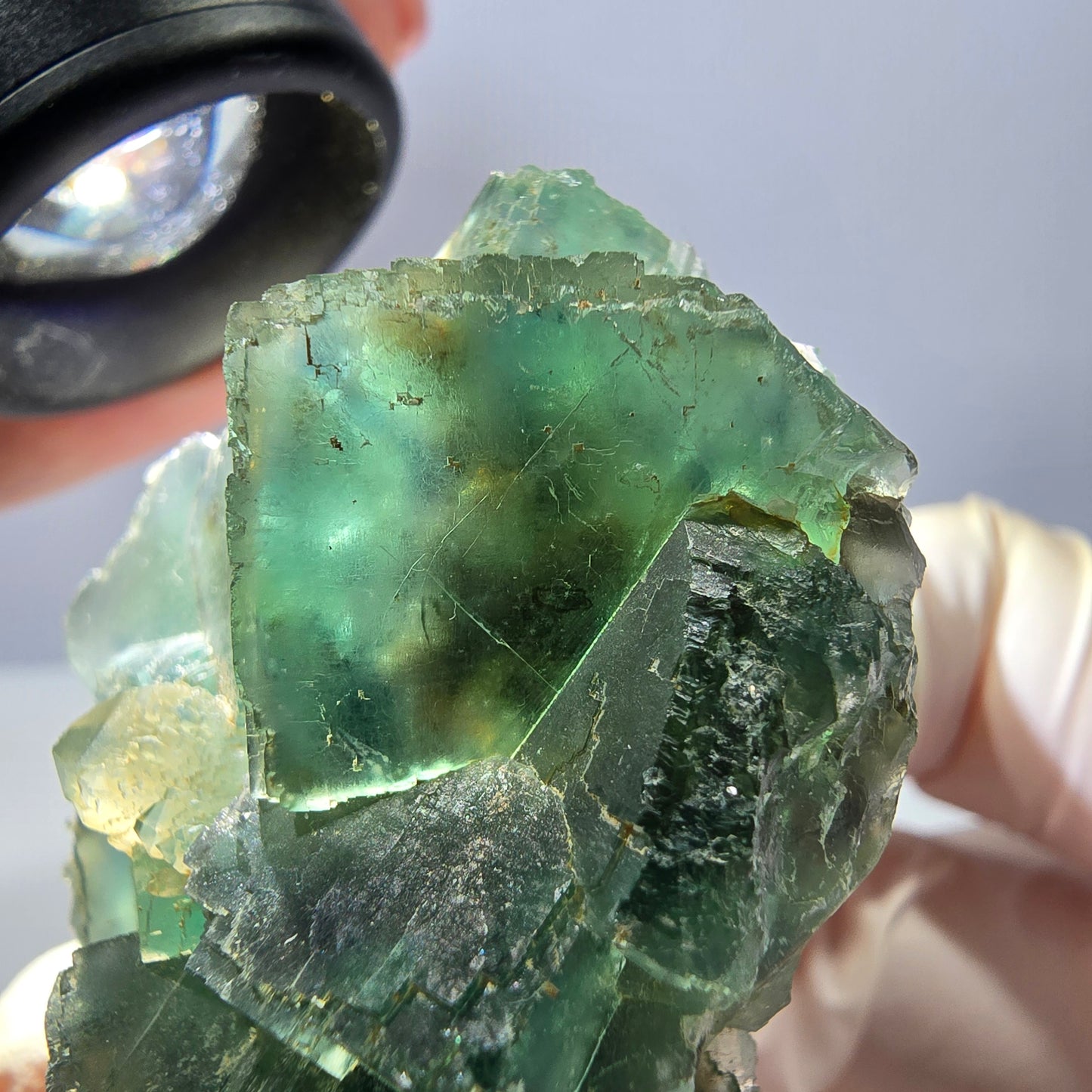 Rare cube de fluorite fantôme, spécimen de quartz vert Okorusu, Namibie, 55 x 36 x 20 mm 