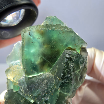 Rare cube de fluorite fantôme, spécimen de quartz vert Okorusu, Namibie, 55 x 36 x 20 mm 