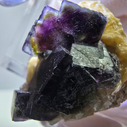 Cubes de fluorite fantôme colorés, spécimen de muscovite, Erongo, Namibie, 32 x 27 x 13 mm 