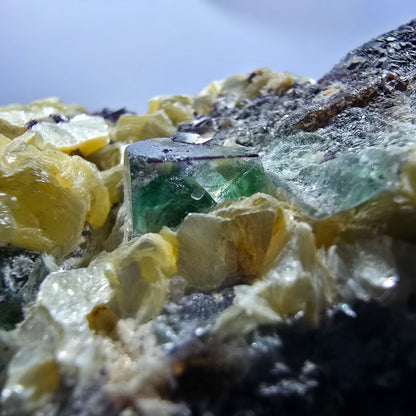 Phantom Fluorit zonal Hyalit Rauchquarz Muskovit Stufe Erongo Namibia 71*65*46mm