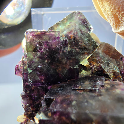 Phantom Fluorit Würfel, Quarz Stufe, grün lila Okorusu, Namibia 39*29*18mm