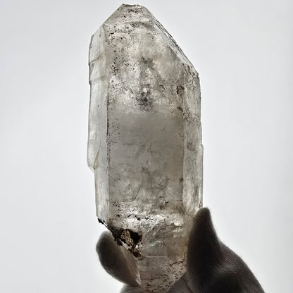 Sceptre DT en quartz fumé squelette Enhydro, poche Valentine en calcite UV, Namibie 153 x 62 x 39 mm 