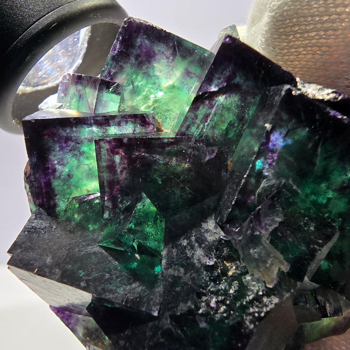 Rare spécimen de cube de fluorite fantôme, parqueté zonal Okorusu Namibie 70*51*43mm 