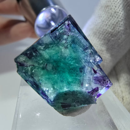 Rare cube de fluorite fantôme, vert violet zonal Okorusu, Namibie 22 x 22 x 12 mm 