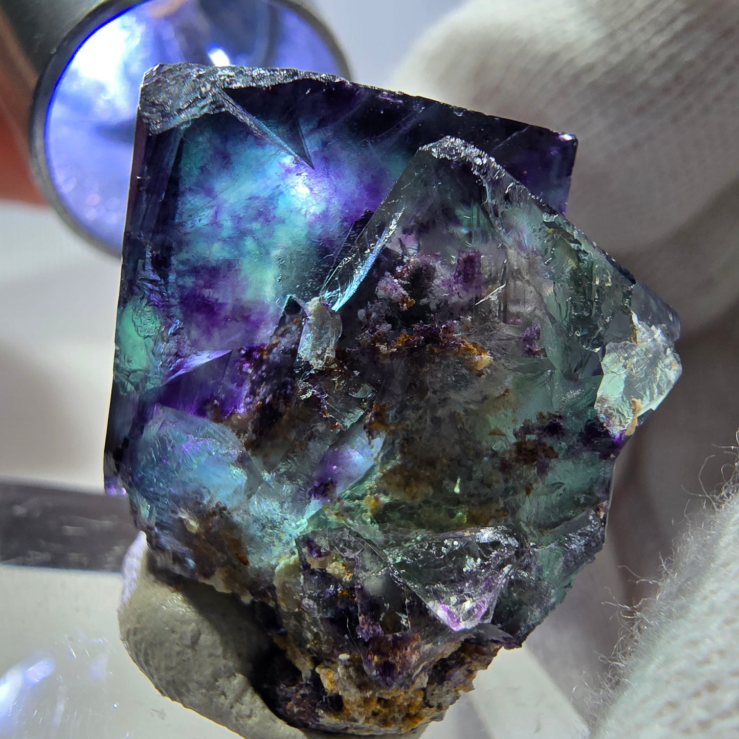 Seltene Phantom Fluorit Würfel Stufe zonal grün lila Okorusu, Namibia 25*22*21mm