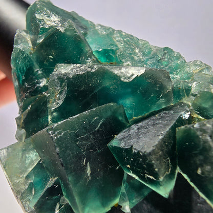 Seltene Phantom Fluorit Würfel Stufe parkettiert grün Okorusu Namibia 82*41*23mm