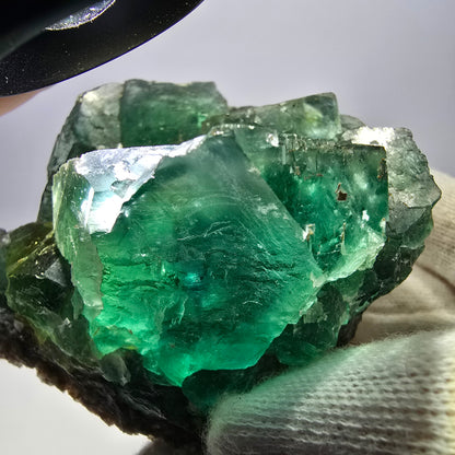 Grand spécimen de cube de fluorite fantôme, vert parqueté Okorusu, Namibie 80*72*49mm 