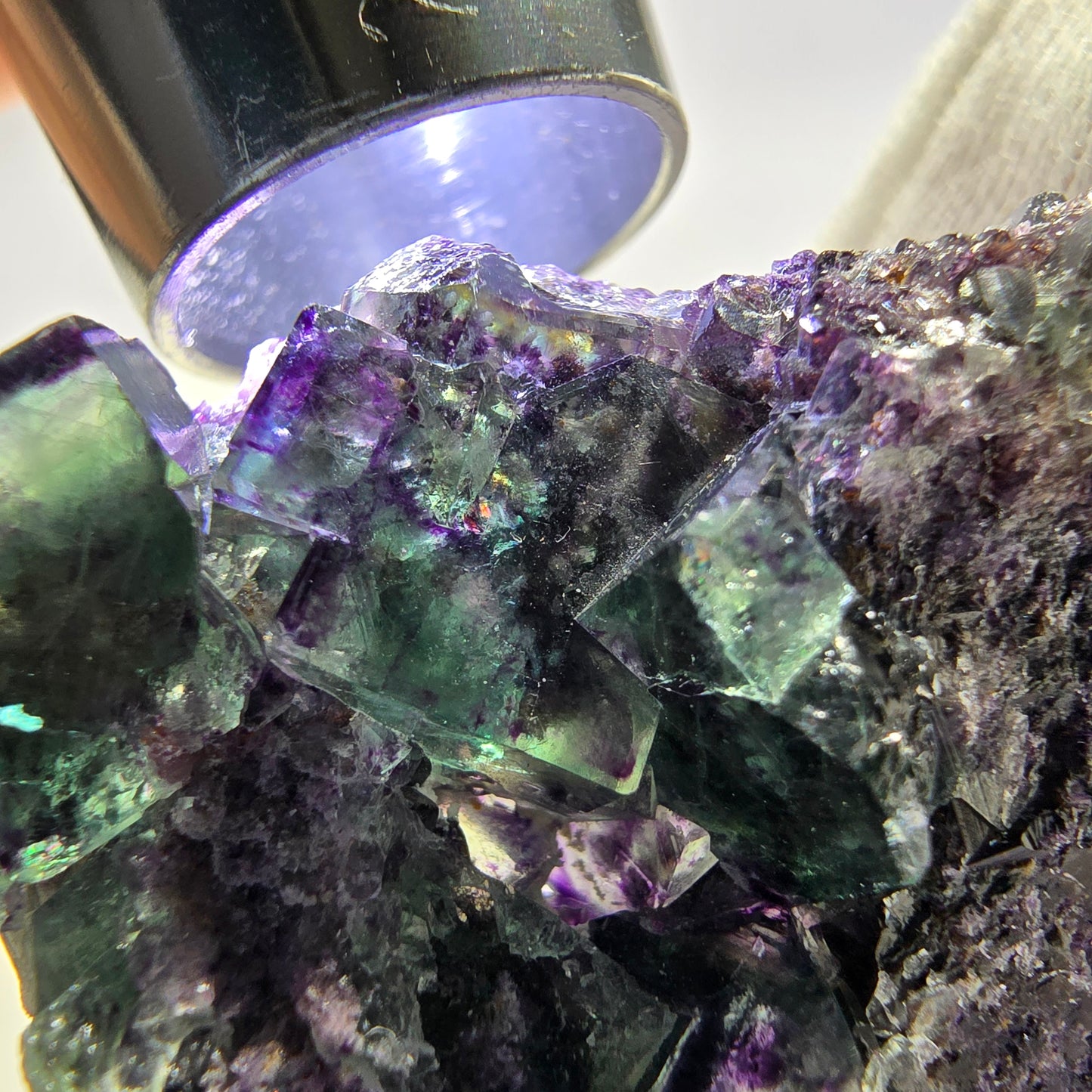 Seltene Phantom Fluorit Würfel Stufe zonal grün lila Okorusu, Namibia 43*36*15mm