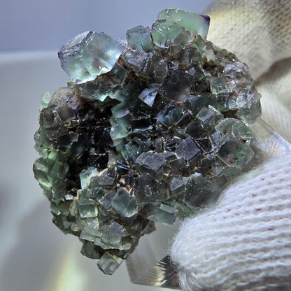 Seltene Phantom Fluorit Würfel Stufe zonal grün lila Okorusu, Namibia 35*35*23mm