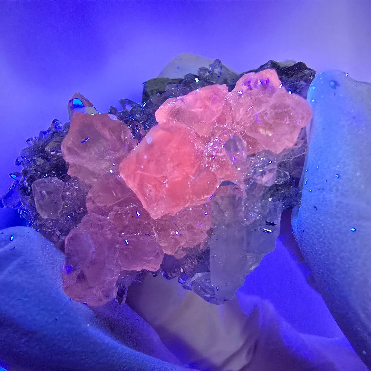 Amas de quartz rare en forme d'étoile de calcite UV, mine Streep, Gobobo, Namibie, 47 x 38 x 21 mm 
