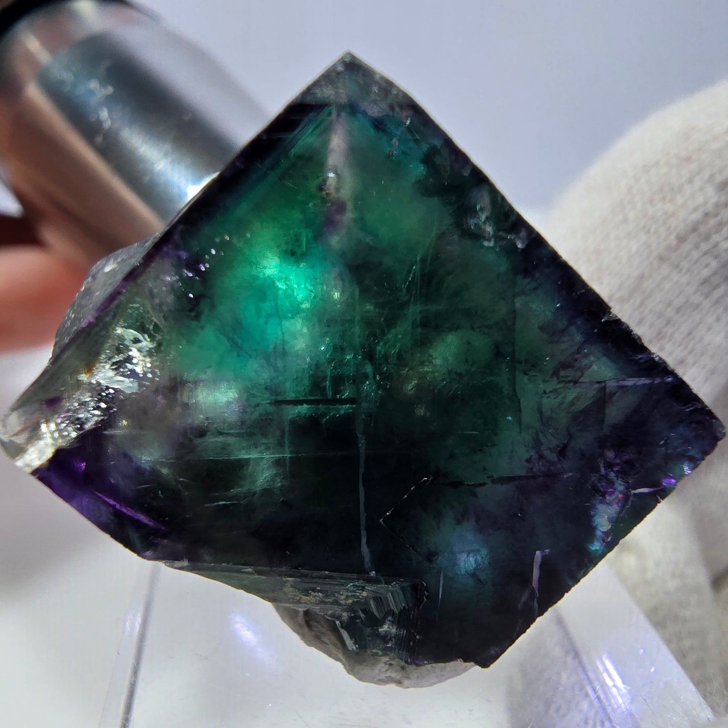 Rare cube de fluorite fantôme, vert violet zonal Okorusu, Namibie 30*27*20mm 