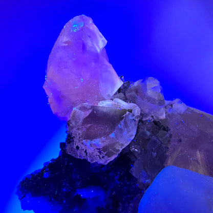 Spécimen rare de calcite UV et de préhnite, mine Streep, Goboboseb, Namibie, 44 x 34 x 20 mm 