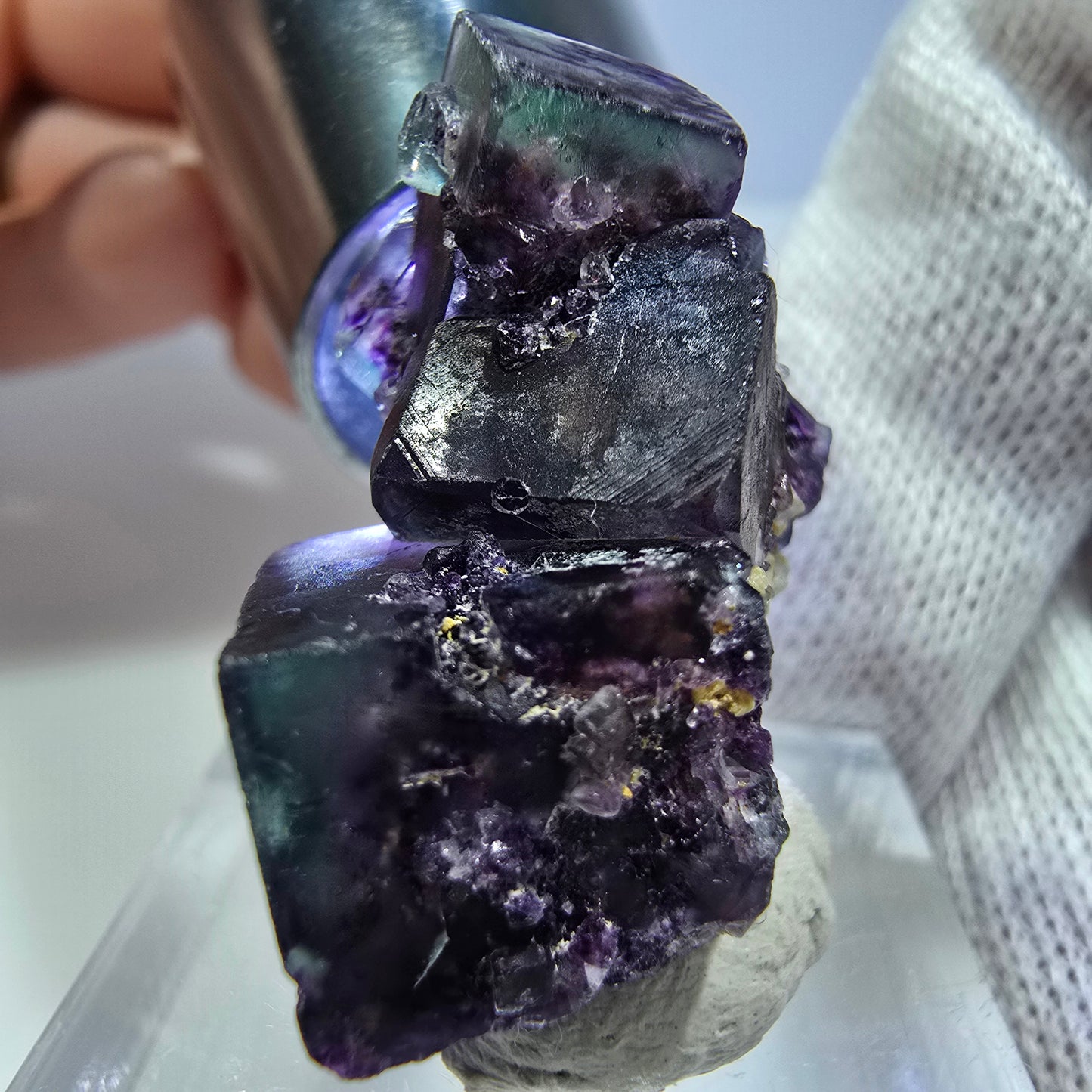 Spécimen rare de cube de fluorite fantôme, vert zonal et violet, Okorusu, Namibie, 30 x 21 x 17 mm 