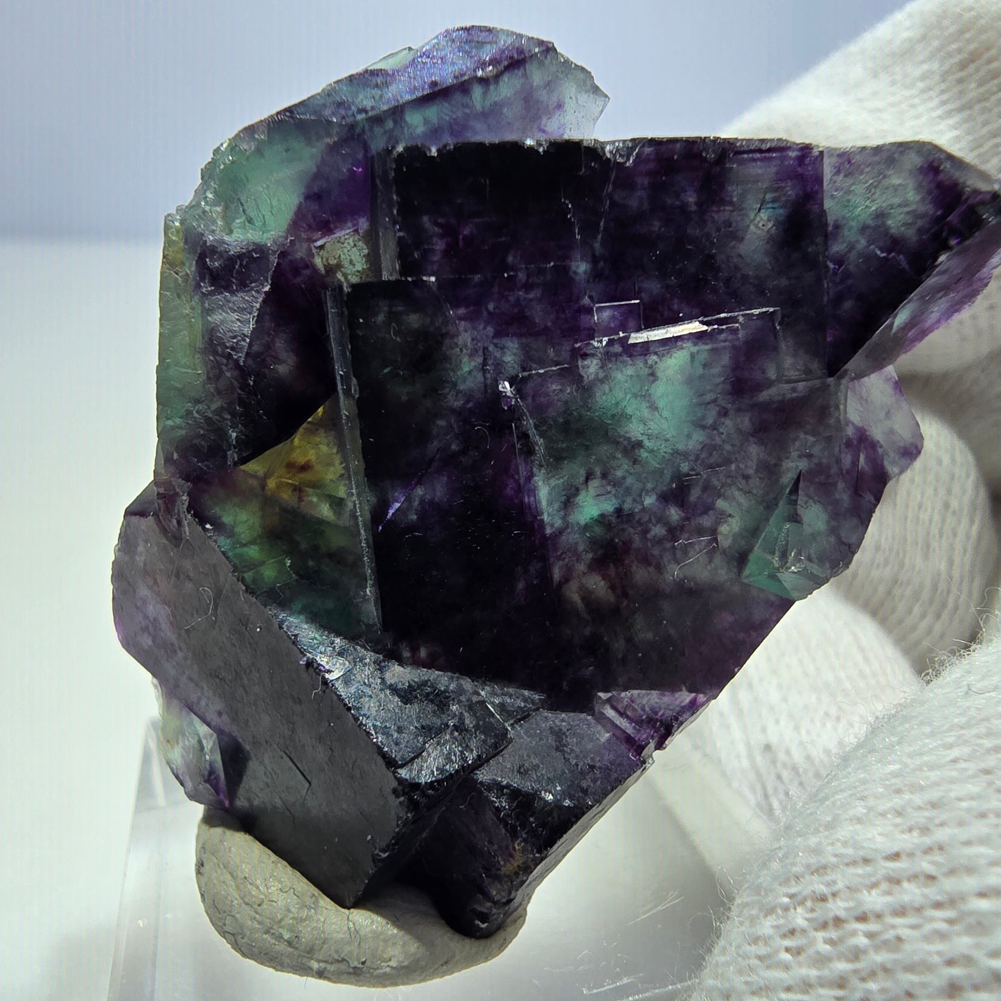 Seltene Phantom Fluorit Würfel Stufe zonal grün lila Okorusu, Namibia 43*34*16mm