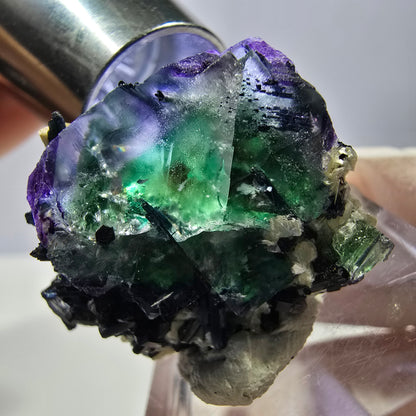 Cube de fluorite fantôme, zonal, muscovite, spécimen de tourmaline Schorl, Erongo, Namibie, 29 x 25 x 19 mm 