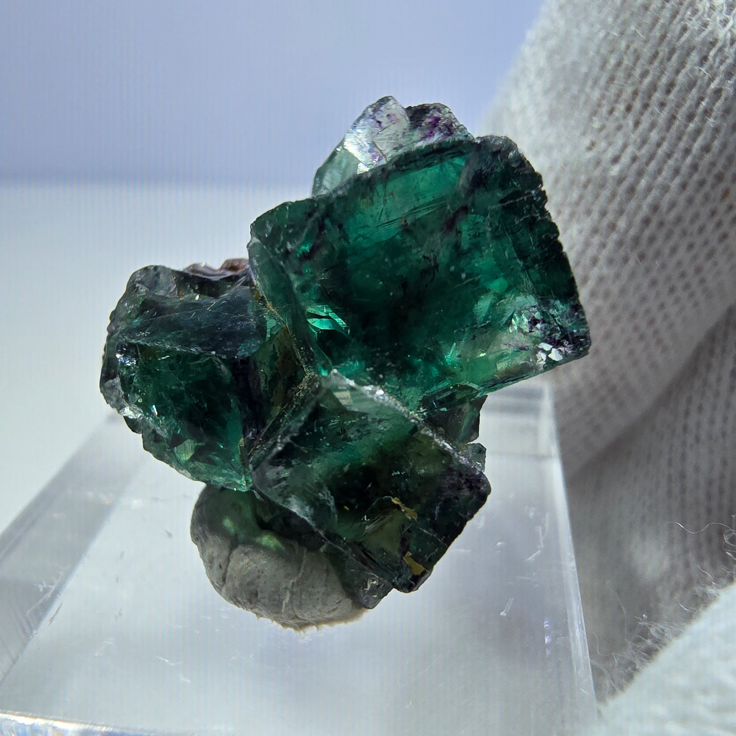 Spécimen rare de cube de fluorite fantôme, vert zonal et violet, Okorusu, Namibie, 25 x 23 x 18 mm 