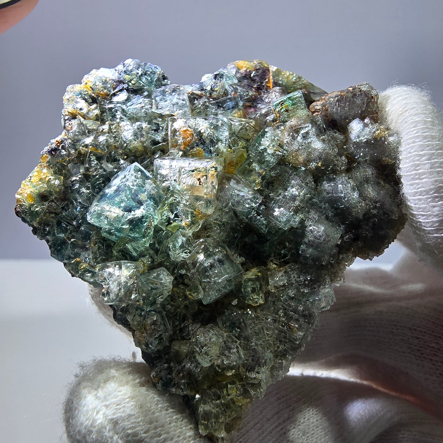 Cubes rares de fluorite fantôme zonale, vert violet, Erongo, Namibie 63*59*18 mm 