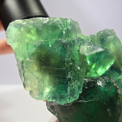 Spécimen de cube de fluorite fantôme transparente, vert parqueté, Okorusu, Namibie, 55 x 45 x 23 mm 