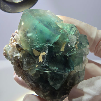 Rare cube de fluorite fantôme, spécimen de quartz vert Okorusu, Namibie 44 x 41 x 39 mm 