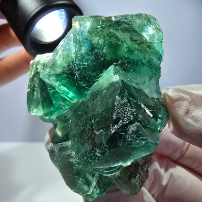 Spécimen de cube de fluorite fantôme transparente, vert parqueté, Okorusu, Namibie, 60 x 51 x 26 mm 