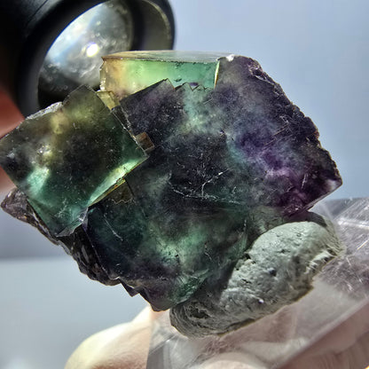 Spécimen de cube de fluorite fantôme, parqueté vert violet Okorusu, Namibie 30*28*15 mm 