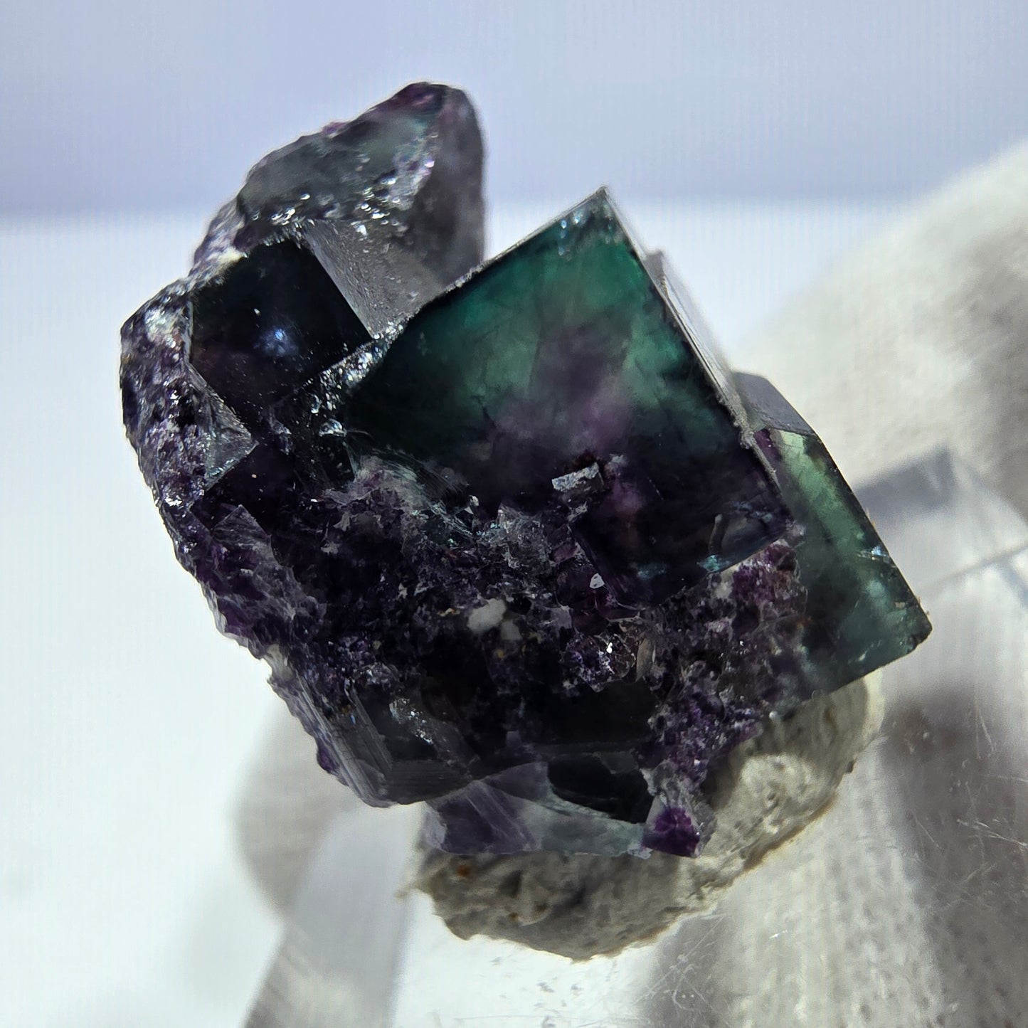 Seltene Phantom Fluorit Würfel Stufe zonal grün lila Okorusu, Namibia 23*19*15mm