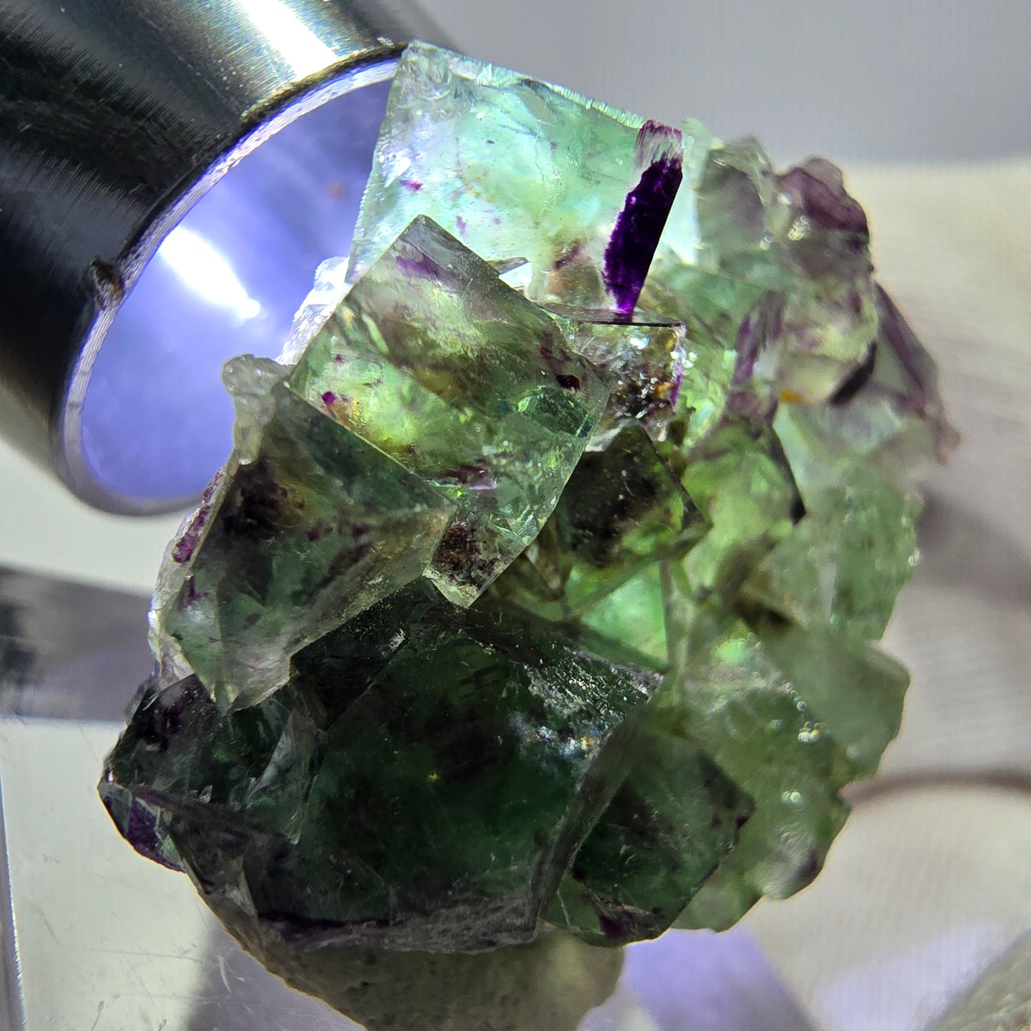 Spécimen zonal de cube de fluorite fantôme, vert violet, Okorusu, Namibie, 30 x 28 x 13 mm 