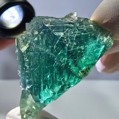 Spécimen de cube de fluorite fantôme transparente, vert parqueté, Okorusu, Namibie, 48 x 29 x 27 mm 