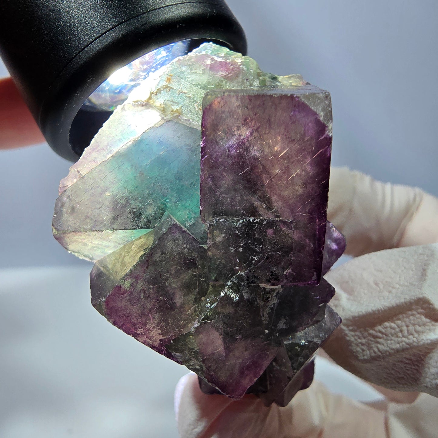 Rare spécimen de cube de fluorite fantôme, vert-violet, Okorusu, Namibie, 53 x 43 x 28 mm 