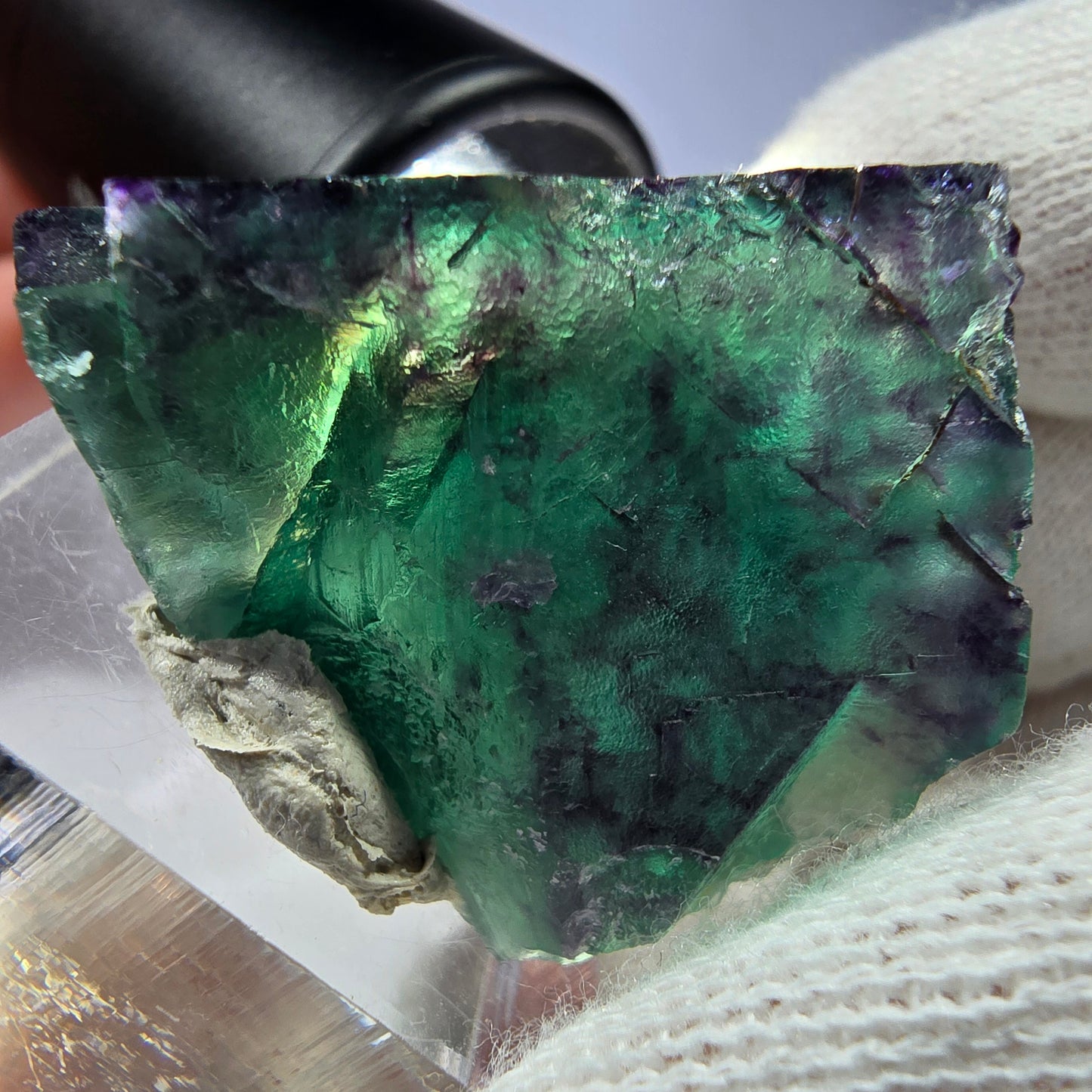 Spécimen rare de cube de fluorite fantôme, vert zonal et violet, Okorusu, Namibie, 36 x 22 x 29 mm 