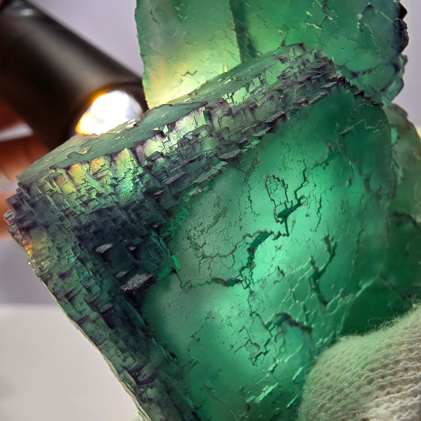 Phantom Fluorit Würfel Stufe parkettiert zonal Okorusu Namibia 78*60*37mm