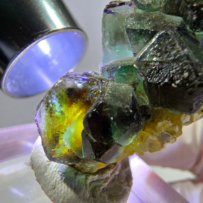 Cube de fluorite fantôme, zonal, spécimen de muscovite, Erongo, Namibie, 38 x 21 x 19 mm 