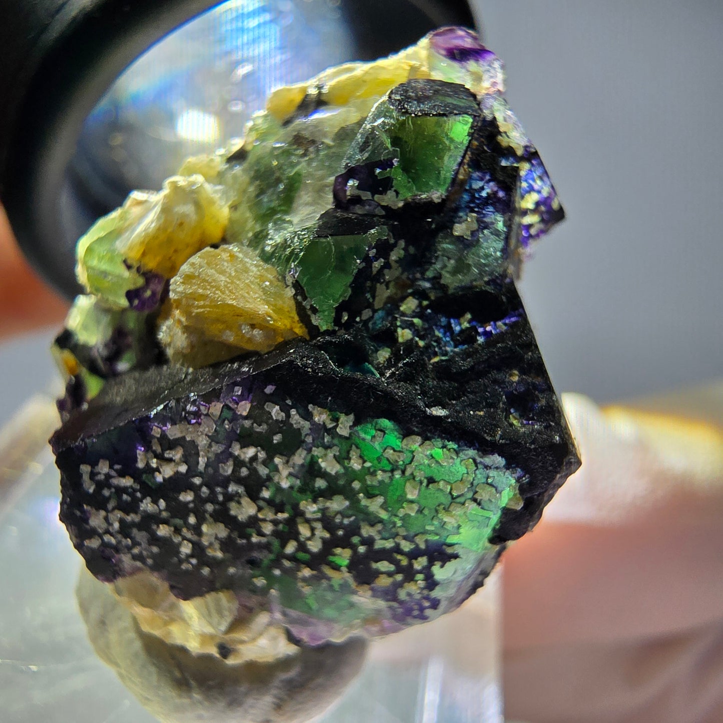 Cube de fluorite fantôme, zonal, muscovite, spécimen de tourmaline Schorl, Erongo, Namibie, 28 x 23 x 15 mm 