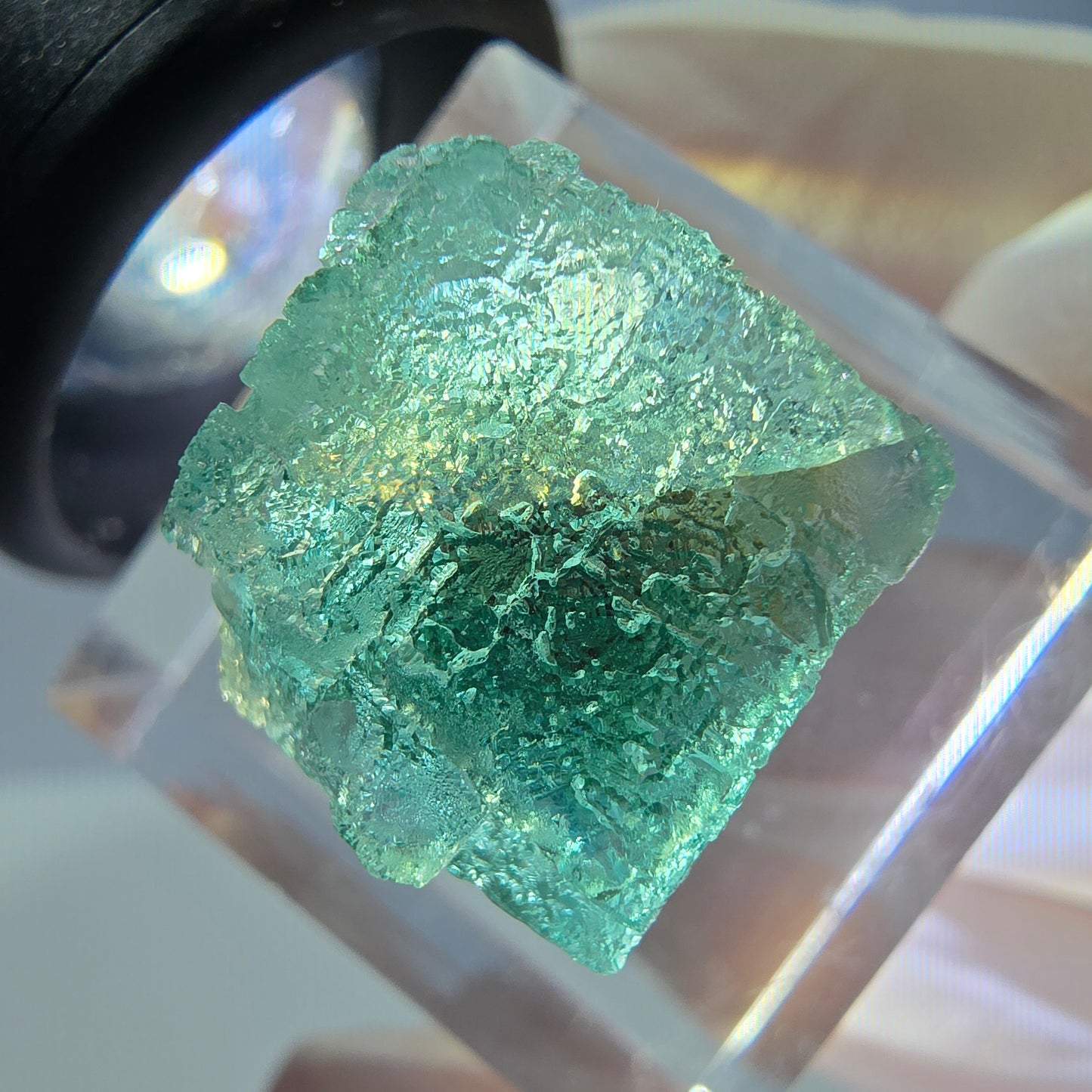 Klarer Phantom Fluorit Würfel parkettiert, grün Okorusu, Namibia 15*14*14mm
