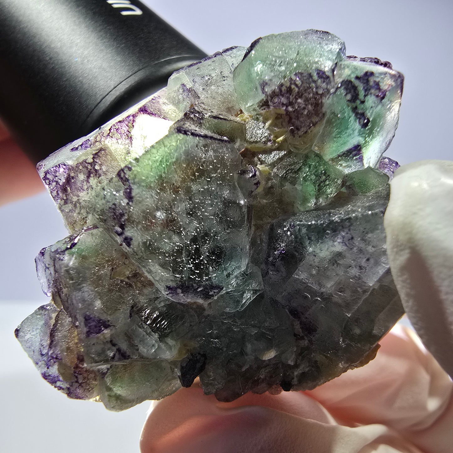 Cube de fluorite fantôme, zonal, muscovite, spécimen de tourmaline Schorl, Erongo, Namibie, 42 x 35 x 23 mm 