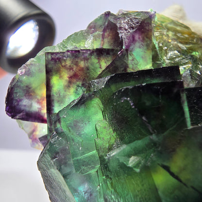 Phantom Fluorit Würfel Stufe parkettiert zonal Okorusu Namibia 63*51*30mm