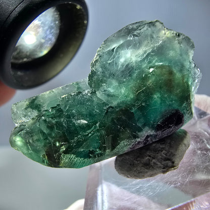 Spécimen de cube de fluorite fantôme, vert violet, Okorusu, Namibie, 36 x 25 x 15 mm 