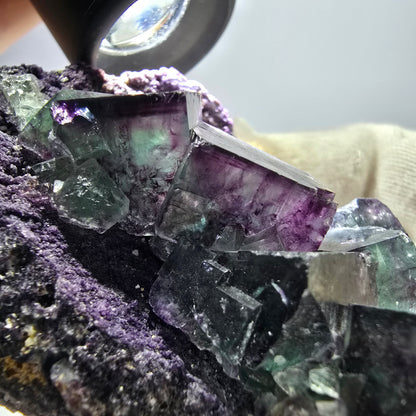 Phantom Fluorite Cube Specimen, double-sided green purple Okorusu Namibia 76*55*41mm 